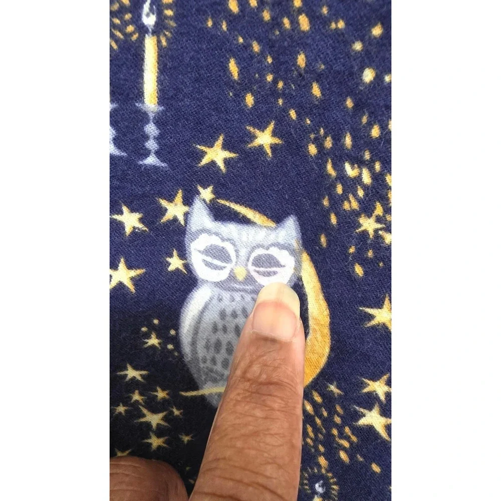 Women's Long Sleeve Button-Down Pajama Top Owl & Starry Night Print Navy Size XS - Picture 6 of 7